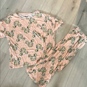 Disney Pink and Green Pajama Set with Floral Design